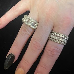Stackable sterling rings with simulated diamonds